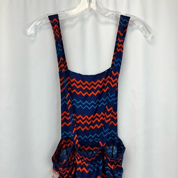 Rue21 Womens Romper Playsuit Blue Red Chevron Pleated Backless Short S New - Picture 6 of 11